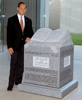 Photo of former judge Roy S. Moore and 10 Commandments monument