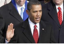 Photo of Obama taking oath of office as Presidentt