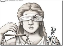 Blind justice drawing with blindfold cut out