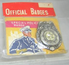 Photo of toy police badge in a plastic bag