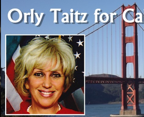Photo of Orly Taitz, US Flag background