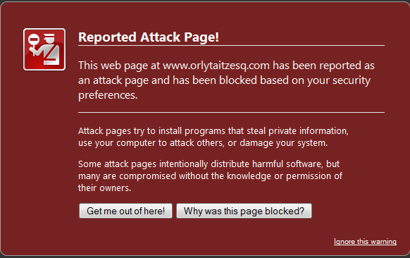 Reported Attack Page! warning message